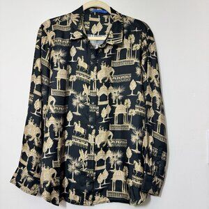J. McLaughlin Silk Blend Shirt Size XL Button Up Elephants Desert Theme